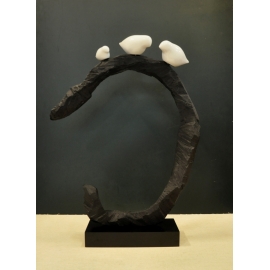y15761立體雕塑.擺飾  立體擺飾系列  動物、人物系列 砂岩樹枝造型鳥三